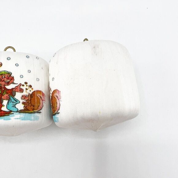Pyramid Satin Sheen Christmas Ornaments Elf Print White Set of 4 2" Vintage - Picture 8 of 11